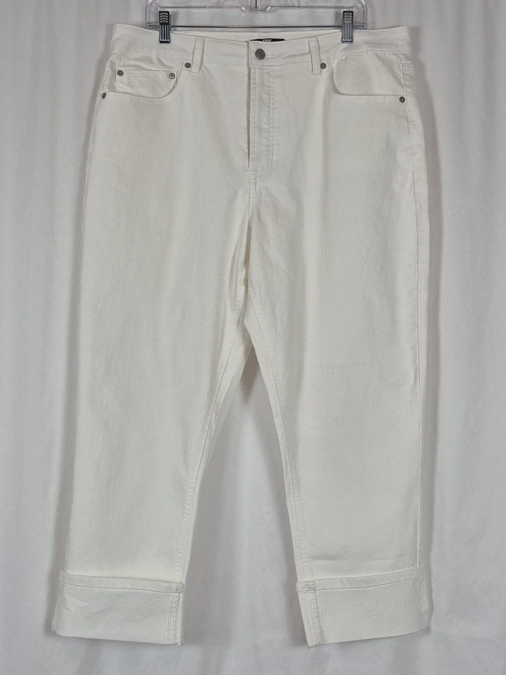 Frye Ivory White Denim High-Rise Cuffed Crop Plus Size Jeans - Size 14/32